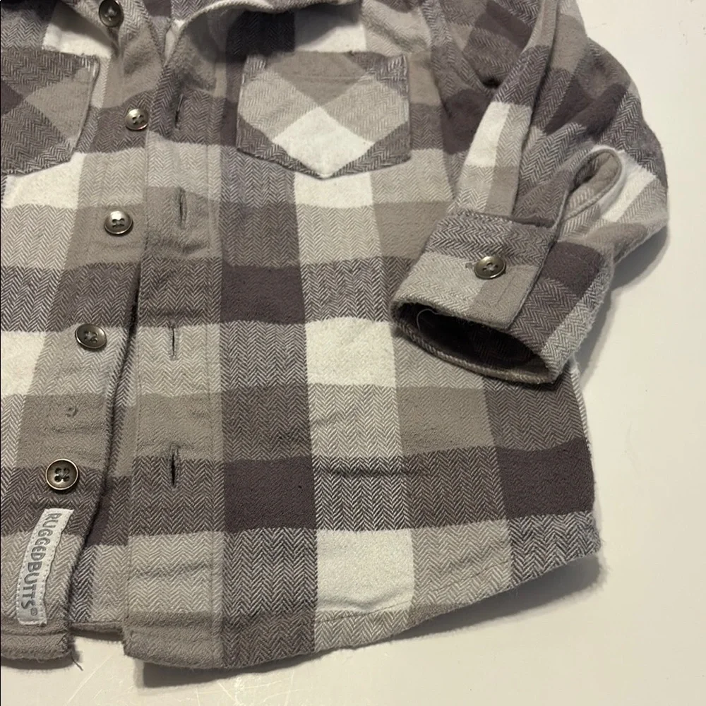 Gray and white Button Down Plaid Shirt